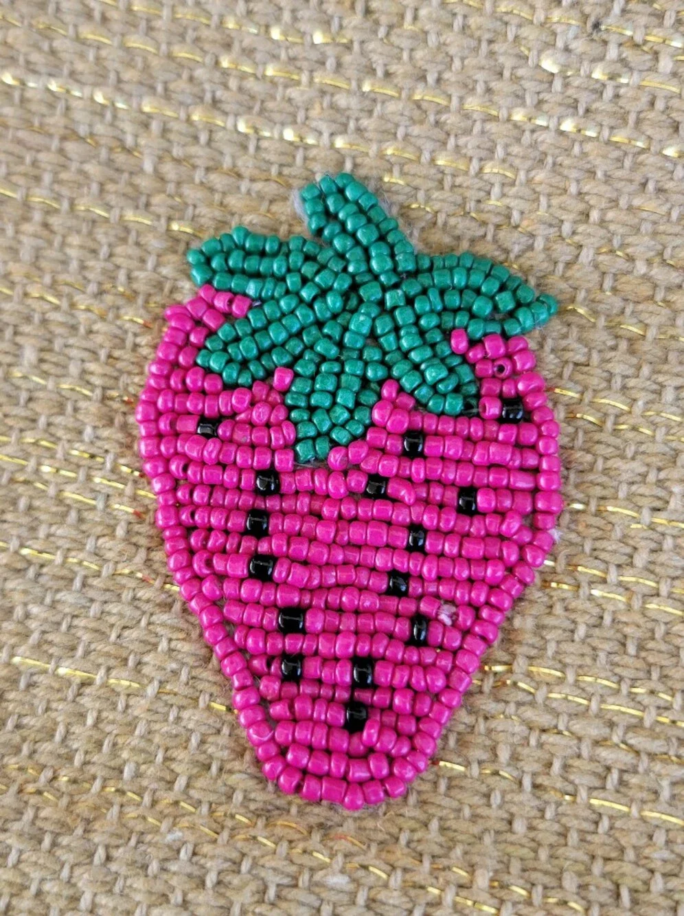 Authentic American & Beyond Straw and Jute Woven Tote with Pink Strawberries